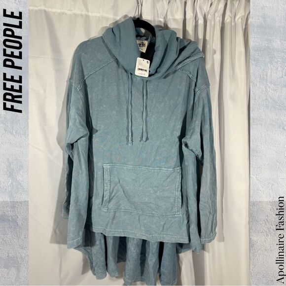 FREE PEOPLE EXTREME WASHED HOODIE IN COASTAL BLUE NWT Small - Picture 10 of 11
